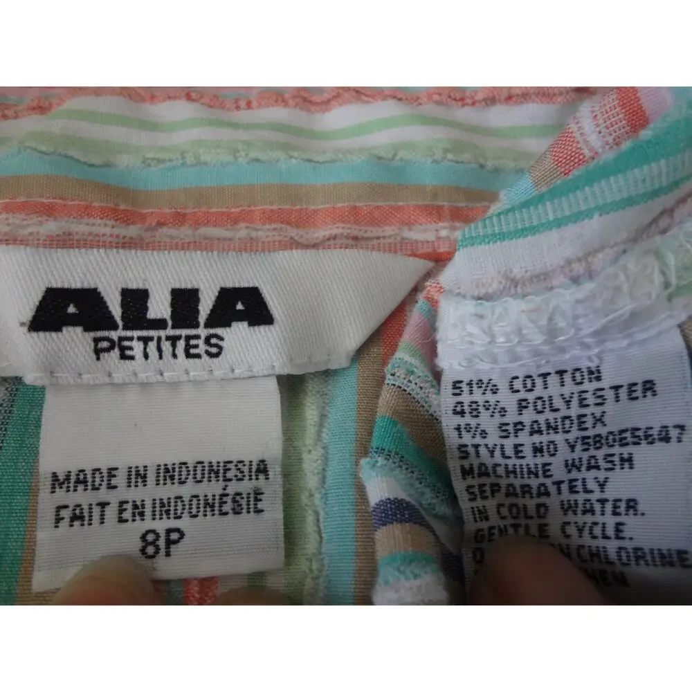 Vintage 90s Y2K Striped Button Down Top 8P Petite Women Cotton Gauze Crinkle
